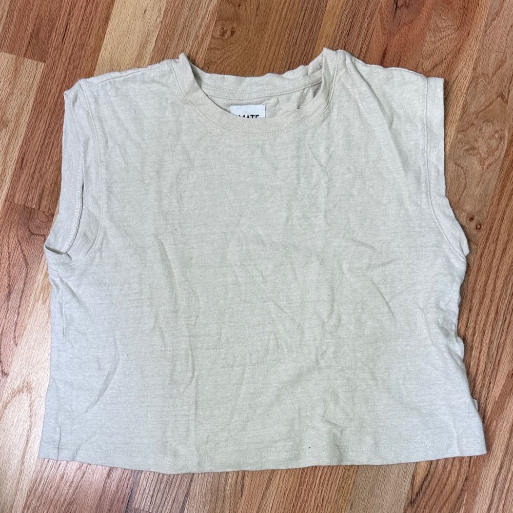 mate the label size small cropped hemp muscle T in cream, NWOT